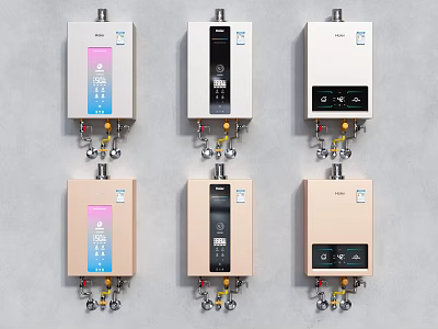 Various Styles of Household Water Heaters with Digital Displays and Control Buttons 3d model
