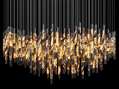 Modern Artistic Chandelier With Slender Vertical Metal Frames And Warm Yellow Lighting 3d model