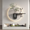 Rabbit Ornament On Black Shelf With Circular Glowing Ring Small Plant And White Wall Decor