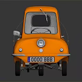 Orange Small Mini Car With Vintage Style On Dark Background Reflection 3d model
