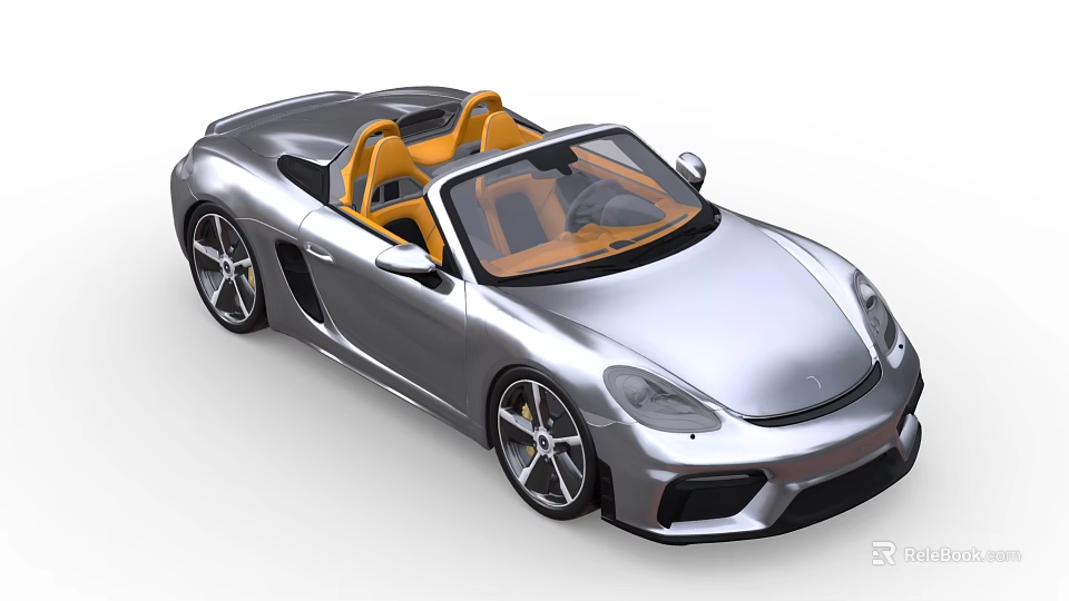 Silver Convertible Sports Car with Yellow Seats and Modern Streamlined Design 3d model 