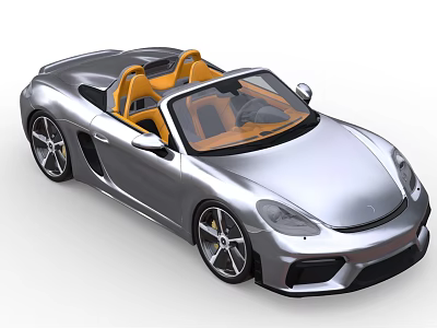 Silver Convertible Sports Car with Yellow Seats and Modern Streamlined Design 3d model