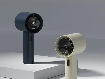 Two Different Colored Hairdryers With Digital Displays Showing 100 On White Platform 3d model