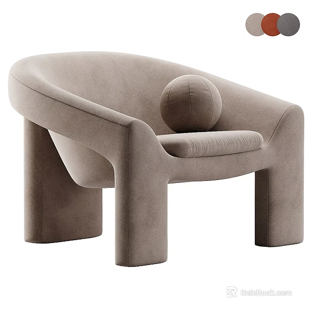 Modern Minimalist Light Brown Armchair With Curved Arms Square Legs And Round Pillow 3d model 