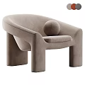 Modern Minimalist Light Brown Armchair With Curved Arms Square Legs And Round Pillow