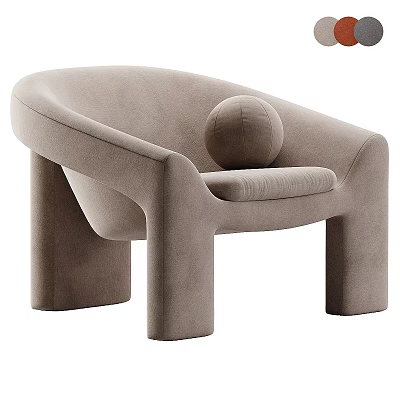 Modern Minimalist Light Brown Armchair With Curved Arms Square Legs And Round Pillow 3d model