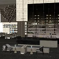 Modern Sales Office Interior With Marble Reception Desk Hanging Lights And Seating Area