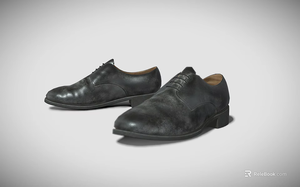 Black Leather Dress Shoes Classic Lace Up Design For Men Formal Footwear 3d model 