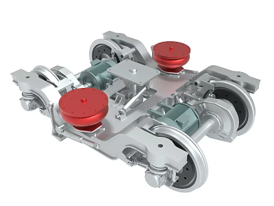 Mechanical Train Bogie Component With Metal Frame Red Circular Parts And Wheels 3d model