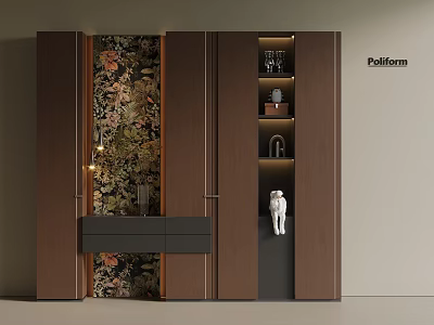 Brown Shoe Cabinet With Floral Pattern Polform Storage And White Figurine Design 3d model