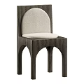 Modern Wooden Dining Chair With Arched Legs And Beige Fabric Seat