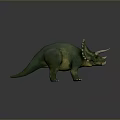Green Triceratops 3D Model Character With Realistic Spiked Frill And White Horns