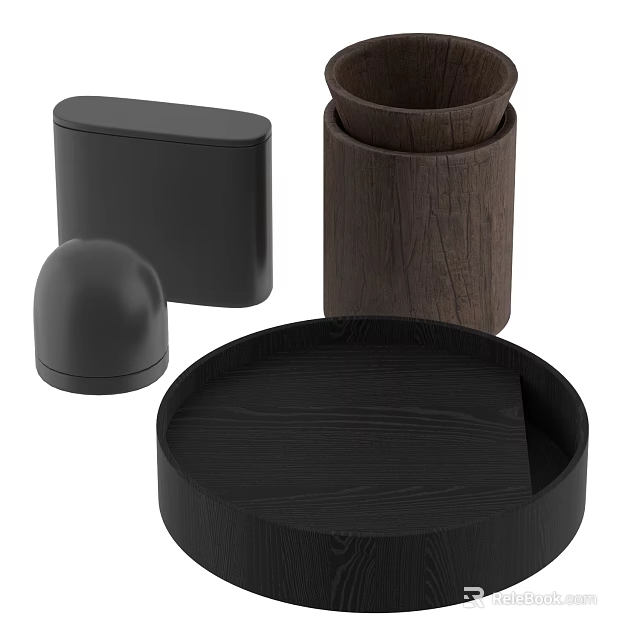 Decorative Ornaments Set Featuring Wooden Texture Black Design Round Rectangular Shapes 3d model 
