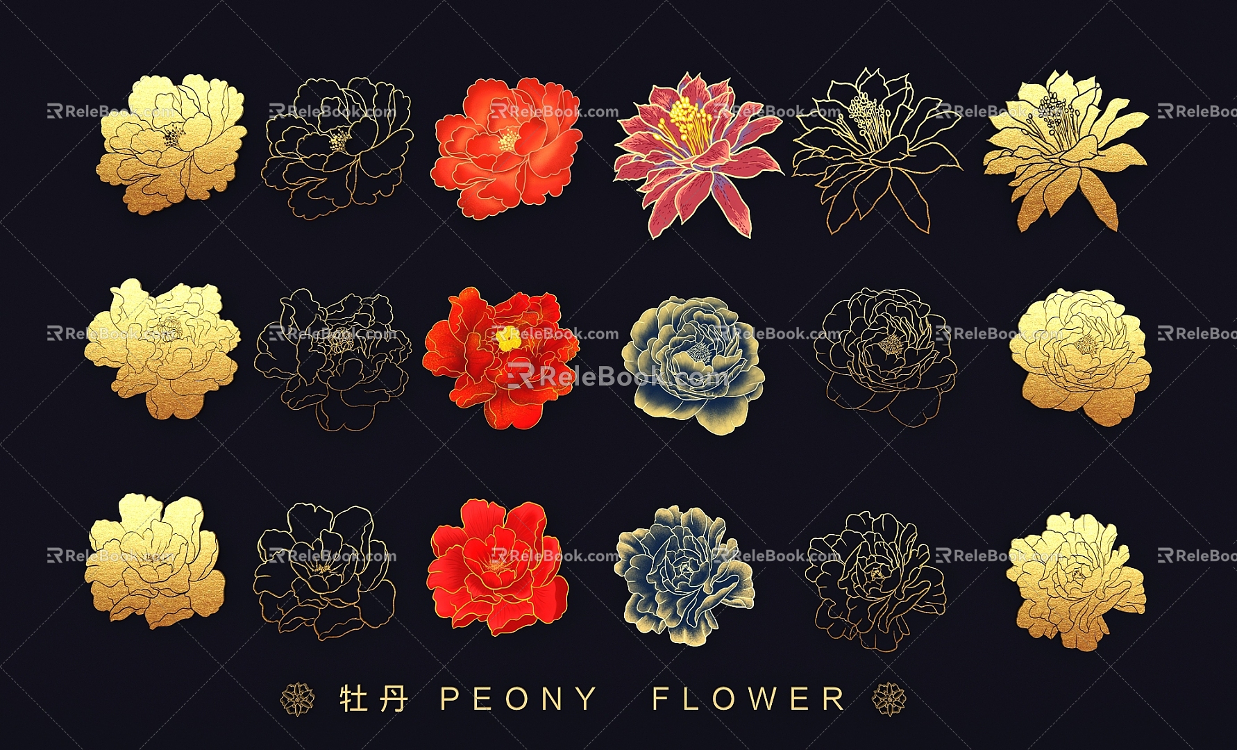 Peony flower national flower national style national tide hollow pattern flower decorative pattern illustration 3d model