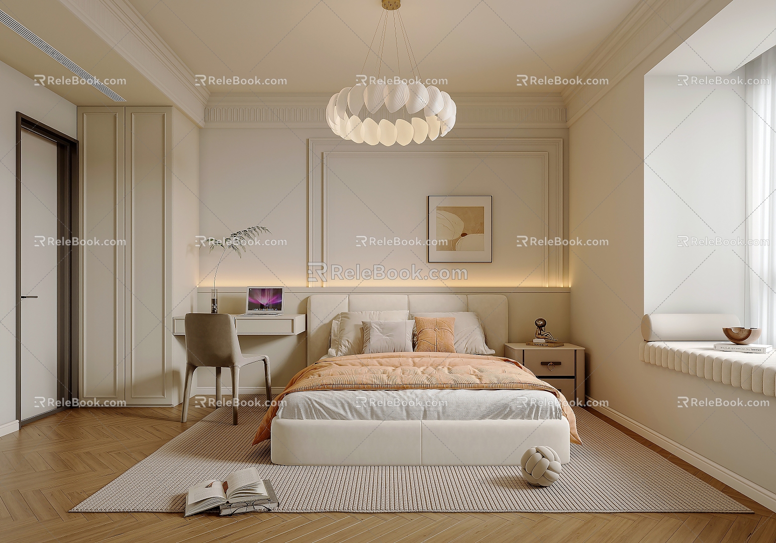 French Cream Style Master Bedroom 3d model