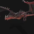 Mythical Winged Dragon With Red Black Scales Spread Wings And Spikes