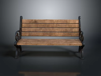 Classic Durable Outdoor Wooden Bench With Metal Frame And Armrests Design 3d model