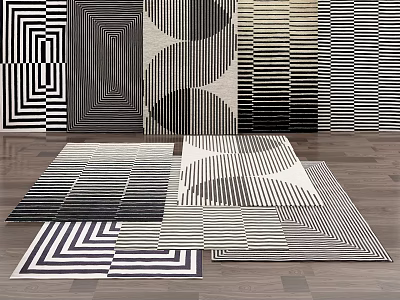 Collection of Square Rugs with Black and White Modern Geometric Patterns 3d model
