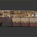 Cartoon Vintage Indoor Scene With Arched Windows Wooden Doors Carriage Staircases Yellow Walls And Red Floors