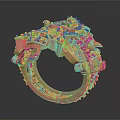 Intricate Golden Ring Featuring Castle Dragon And Ornate 3D Carved Details
