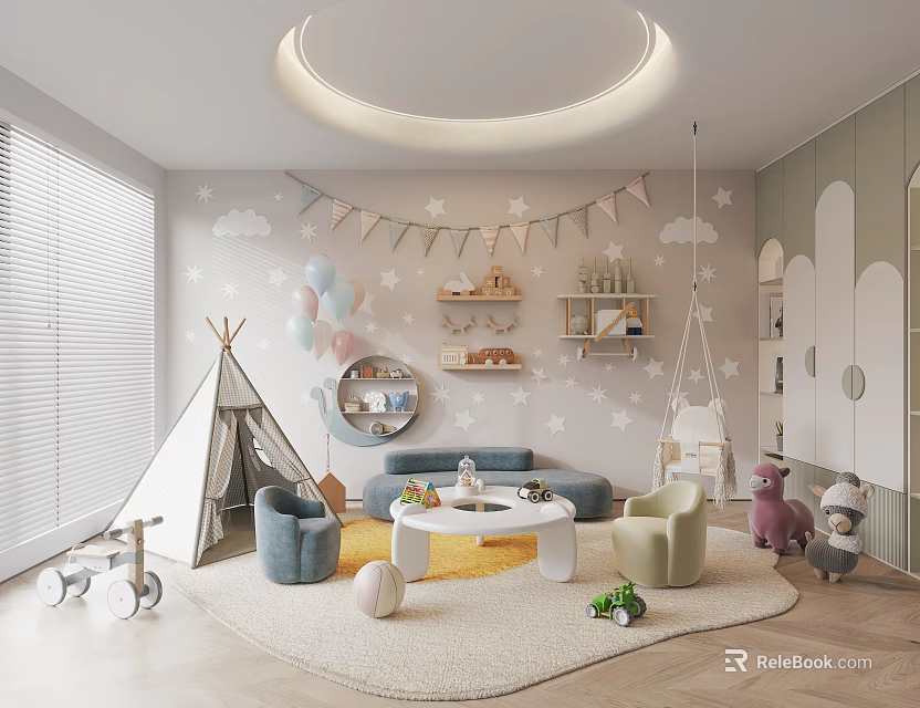 Cozy Kids Playroom With Tent Balloons And Toys 3d model 