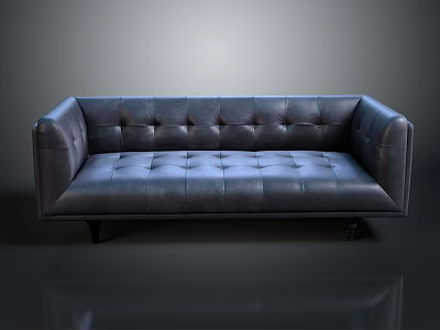 Elegant Modern Black Leather Sofa With Tufted Design And Wooden Legs 3d model