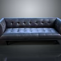 Elegant Modern Black Leather Sofa With Tufted Design And Wooden Legs