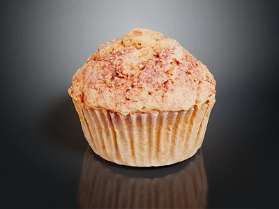 Fluffy Strawberry Muffin With Golden Crust And Paper Liner On Dark Surface 3d model