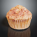 Fluffy Strawberry Muffin With Golden Crust And Paper Liner On Dark Surface