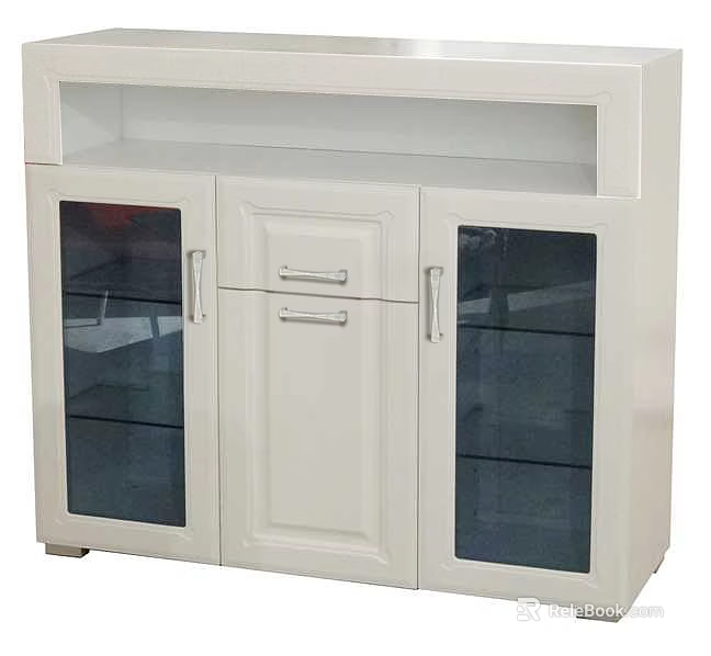 Modern White Entryway Console Cabinet With Glass Doors Drawer And Storage Space 3d model 