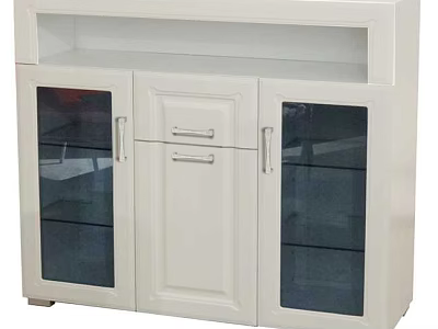 Modern White Entryway Console Cabinet With Glass Doors Drawer And Storage Space 3d model