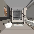 Modern Bathroom Interior With Glass Shower Enclosure Toilet Vanity And Decorative Painting