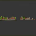 3D Model of Small Houses with Red Roofs and Green Trees Circular and Scattered Layout