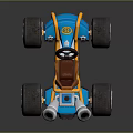 Blue and Orange Toy Go Kart With Large Wheels Orange Seat and Exhaust Pipes