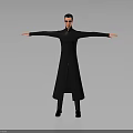 3D Character Model Wearing Black Long Coat With Sunglasses And Outstretched Arms