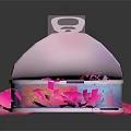 Medical Device Open Metal Can With Pink Oozing Gel And Dressing Pads