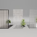 Modern Room Dividers With Grid Design Glass Block And Transparent Panels And Decorative Plants