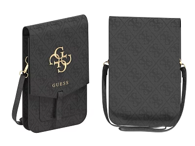 GUESS Black Quilted Crossbody Bag With Gold Logo And Adjustable Strap 3d model