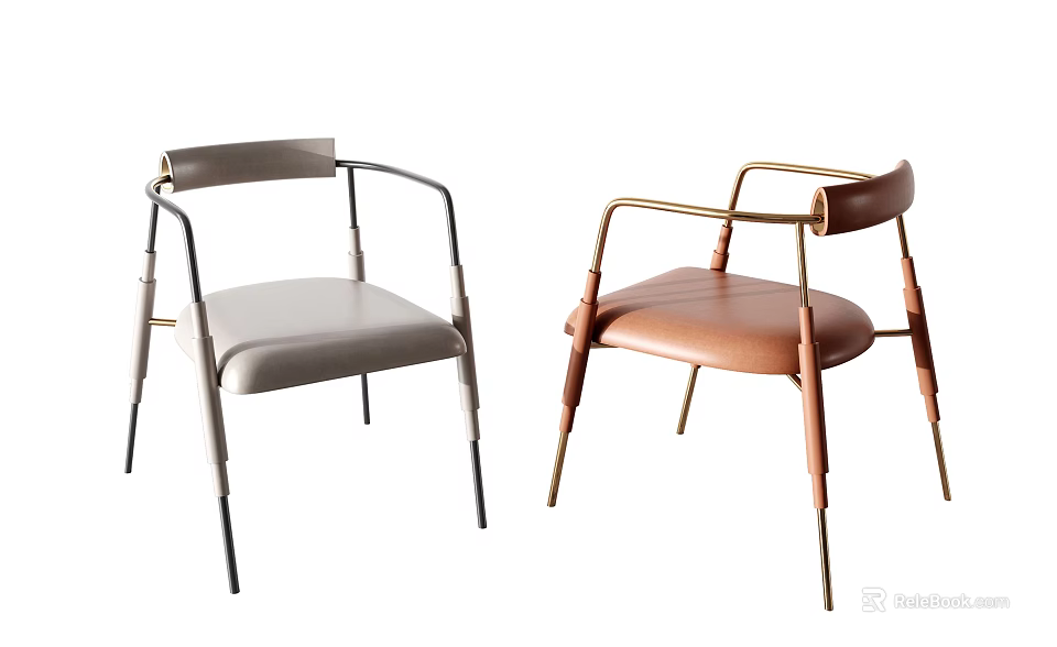 Modern Dining Chairs With Metal Frame Leather Upholstered Light Gray And Brown Design 3d model 