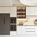 Modern Kitchen Sideboard With White Cabinets Wine Racks And Marble Countertop Storage