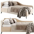 Cozy Kids Bed With Soft Pillows And Plaid Blanket On Beige Frame