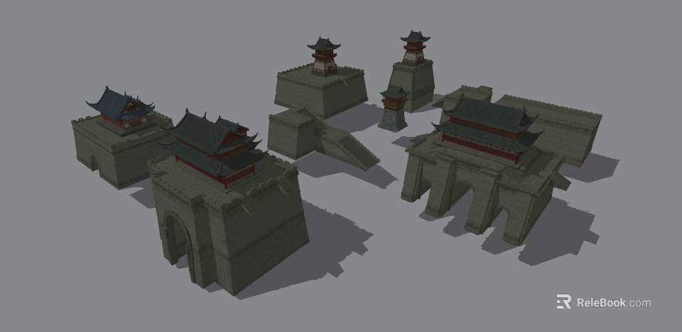 Ancient Chinese Architecture With Traditional Pagodas Stone Gateways And Classic Roof Designs 3d model 