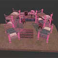 Traditional Bedroom Furniture Layout With Four Beds Small Table Chair And Central Rug