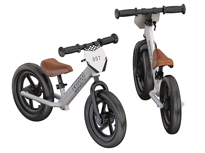 Modern Kids Balance Bikes With Brown Seats Black Wheels And Gray Frames 3d model