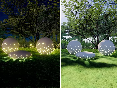 Spherical Outdoor Lights With Hollowed-out Light Spots For Garden Lawn And Trees 3d model