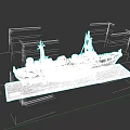 Detailed Warship Model With White Red Hull On Wooden Display Base