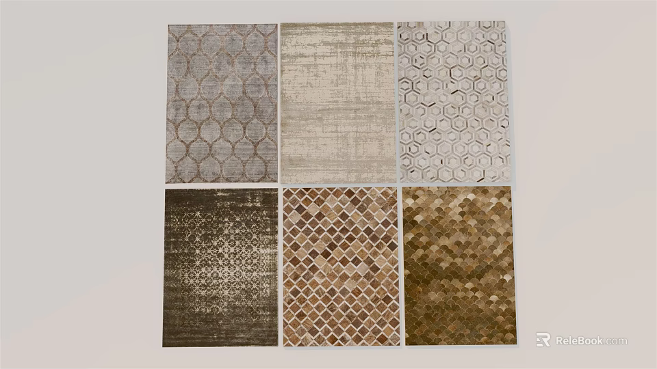 Square Rugs with Various Patterns and Textured Designs for Home Decor 3d model