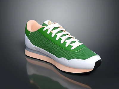 Stylish Green and White Sneakers with Pink Accents White Laces and Modern Design 3d model