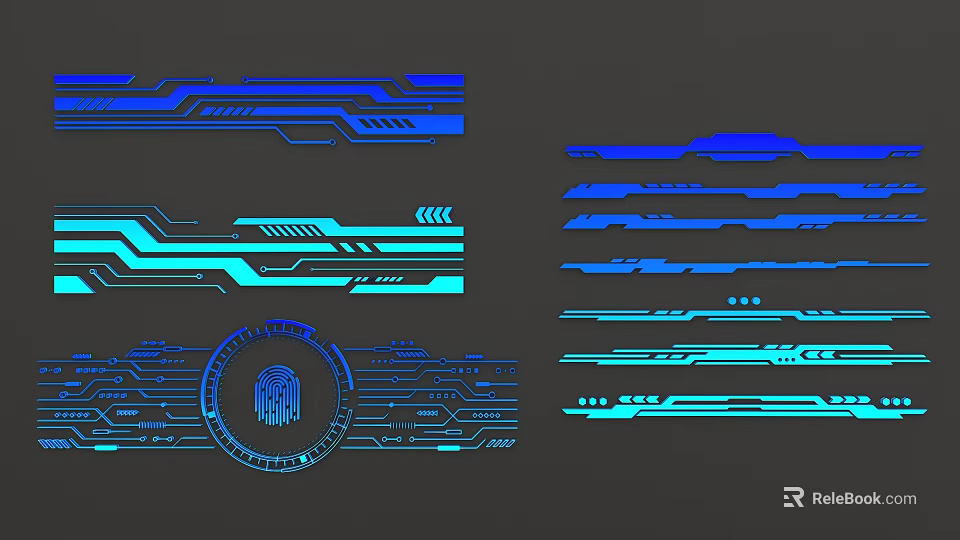 Futuristic Tech Inspired Blue Lines With Fingerprint And Circuit Board Elements 3d model
