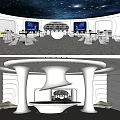 Modern Interior Public Area With White Seating Blue Screens And Dome Ceiling Design 3d model